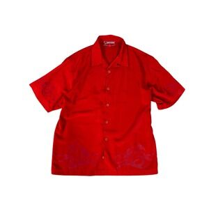 Vintage JNCO JEANS Red Short Sleeve‎ Button Up Shirt Men's Size M Tribal Flame